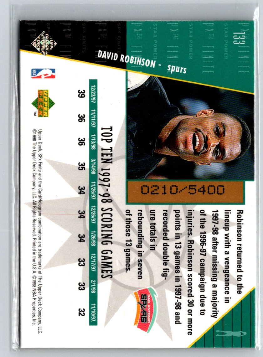 1998-99 SPx Finite #133 David Robinson #/5400 K15