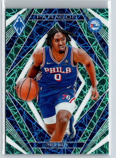 2023-24 Panini Phoenix #8 Tyrese Maxey Paragon Phoenix Teal Lazer K18