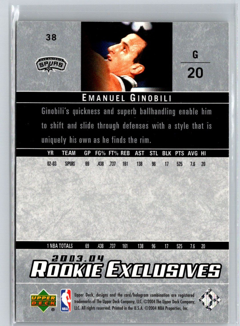 2003-04 Upper Deck Rookie Exclusives #38 Manu Ginobili K18