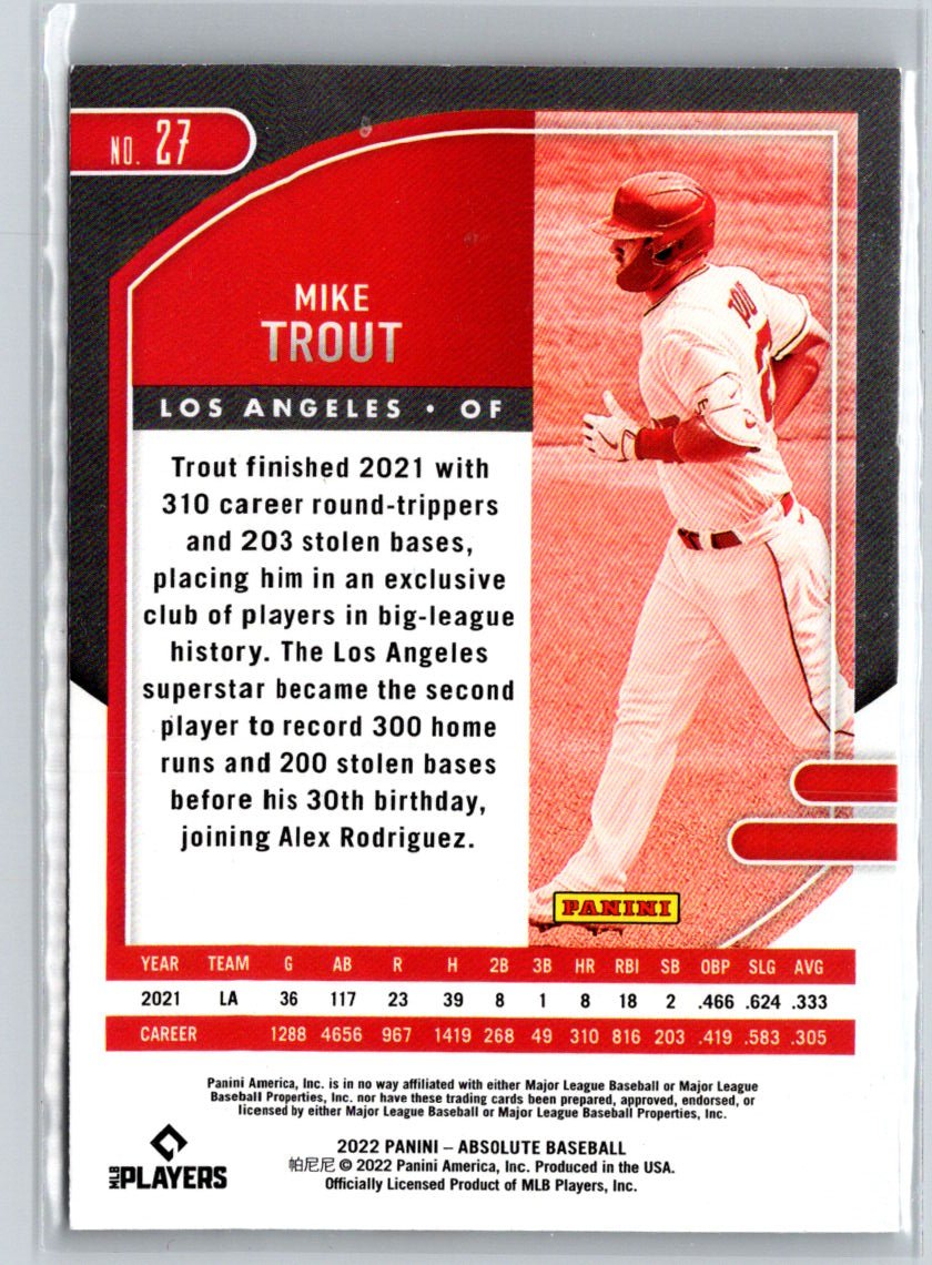 2022 Panini Absolute #27 Mike Trout K18