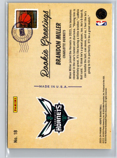 2023-24 Hoops Winter #18 Brandon Miller Rookie Greetings K19