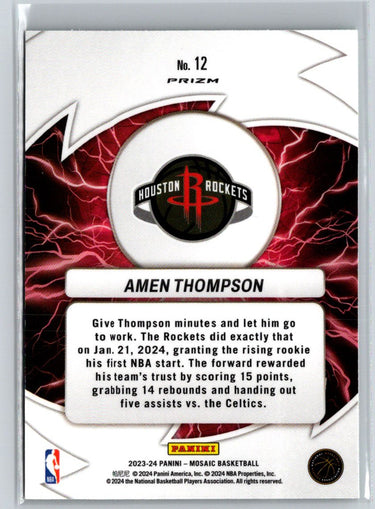 2023-24 Panini Mosaic #12 Amen Thompson Thunder Road Mosaic Green K19