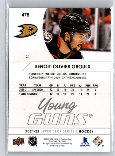 2021-22 Upper Deck #478 Benoit-Olivier Groulx K21