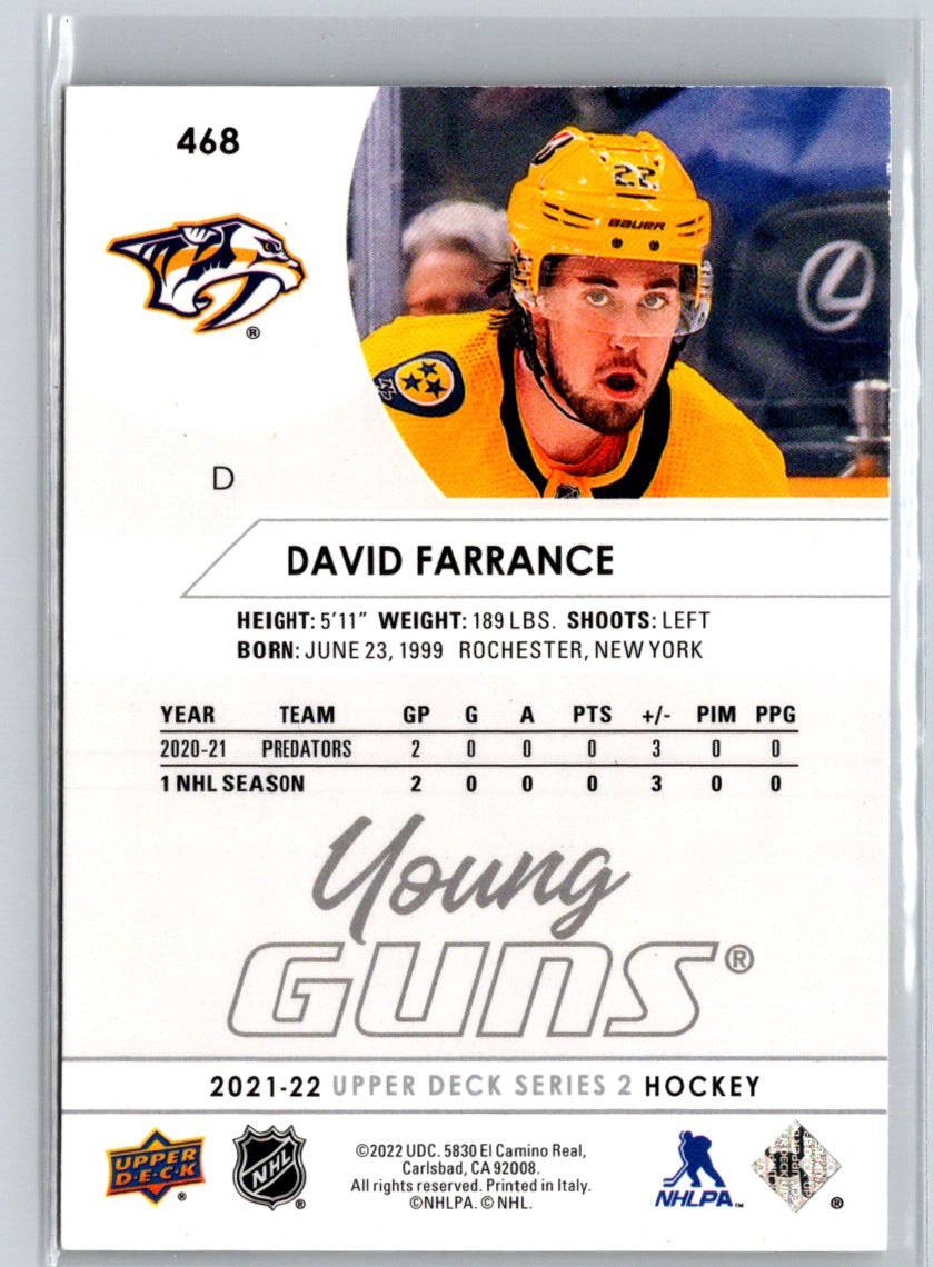 2021-22 Upper Deck #468 David Farrance French K22