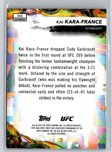 2024 Topps Finest UFC #103 Kai Kara-France Aqua Glitter Refractors K23