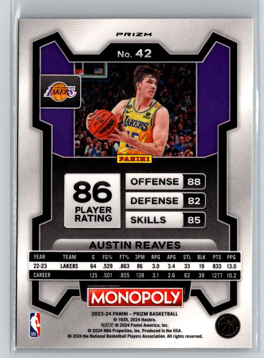 2023-24 Panini Prizm Monopoly #42 Austin Reaves Monopoly Man Red Pattern K24