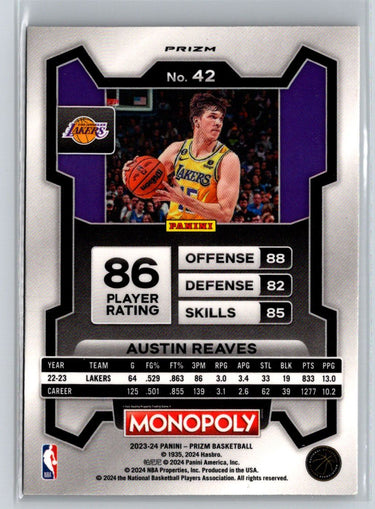 2023-24 Panini Prizm Monopoly #42 Austin Reaves Monopoly Man Red Pattern K24