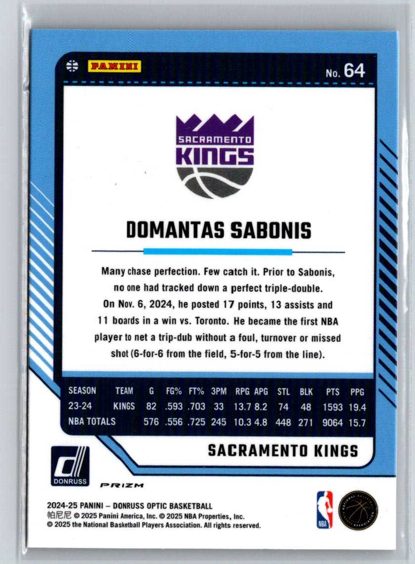 2024-25 Donruss Optic #64 Domantas Sabonis Purple K24