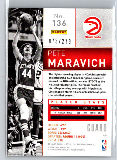 2014-15 Panini Totally Certified #136b Pete Maravich Platinum Red #/279 K26