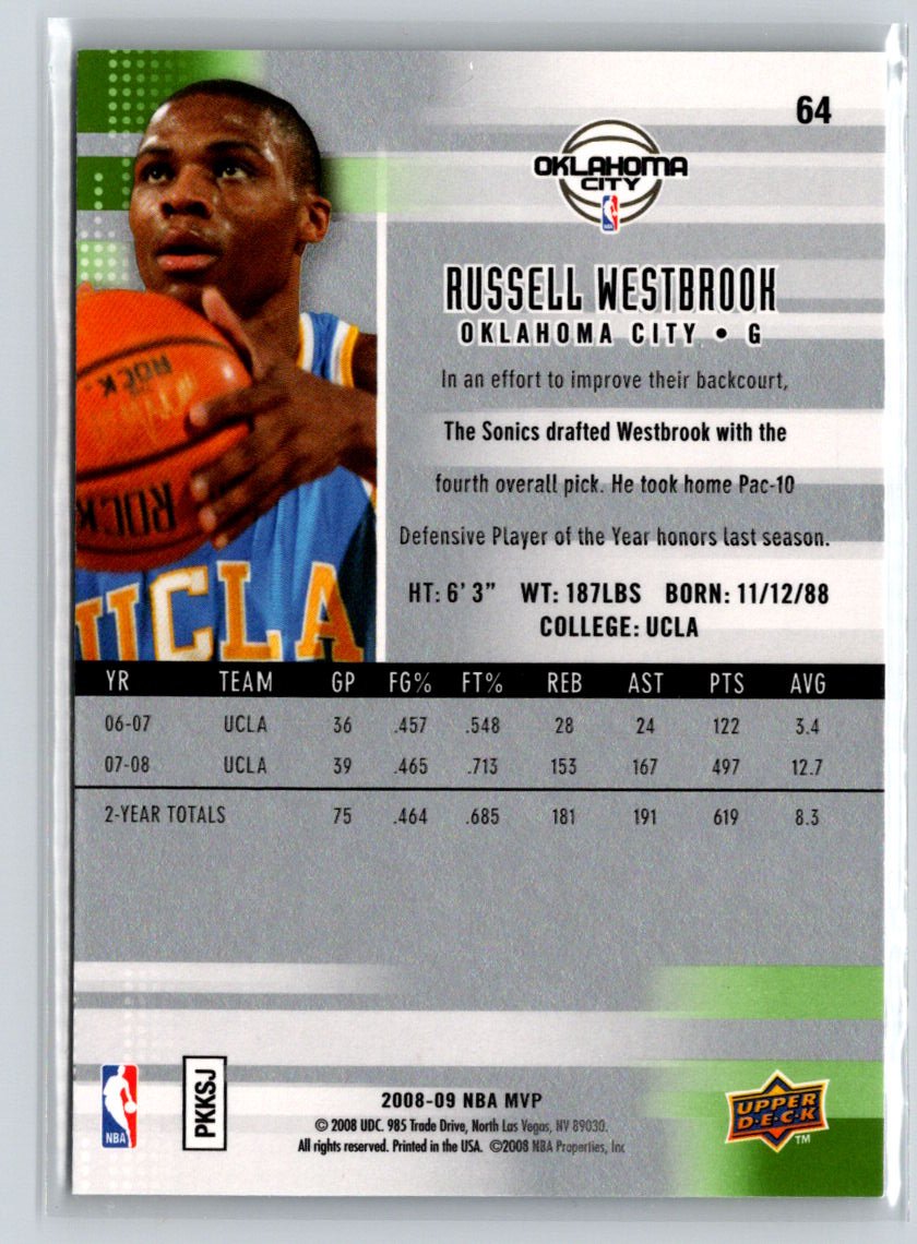 2008-09 Upper Deck MVP #64 Russell Westbrook Ultimate Victory K26