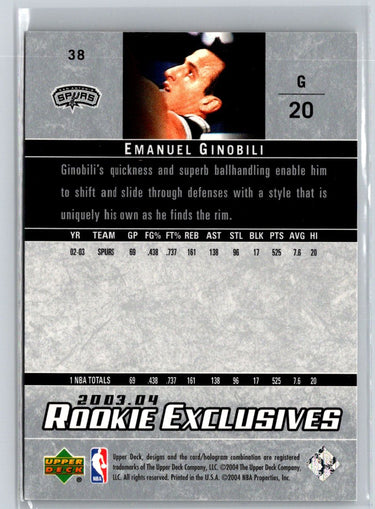 2003-04 Upper Deck Rookie Exclusives #38 Manu Ginobili K27