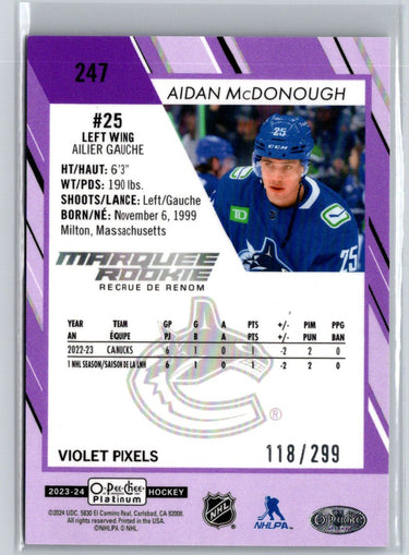 2023-24 O-Pee-Chee Platinum #247 Aidan McDonough Violet Pixels #/299 K27