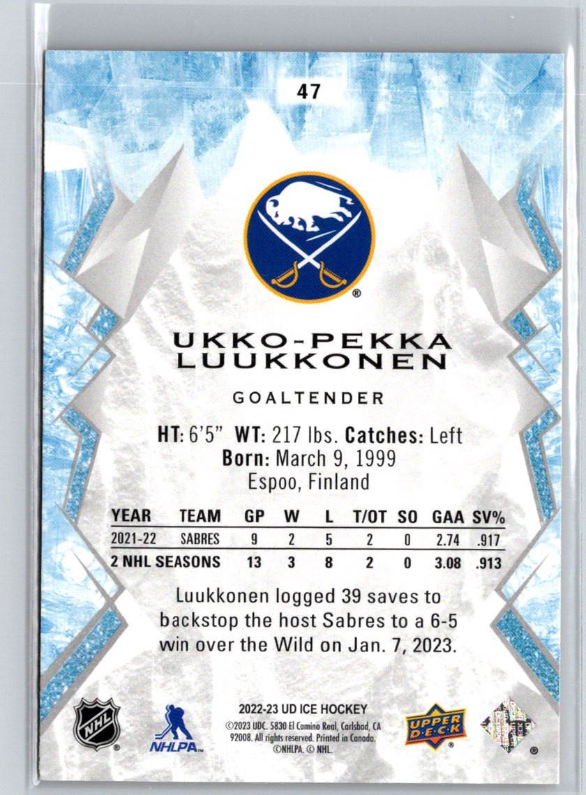 2022-23 Upper Deck Ice #47 Ukko-Pekka Luukkonen Orange K27