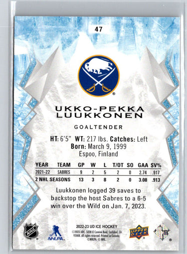 2022-23 Upper Deck Ice #47 Ukko-Pekka Luukkonen Orange K27