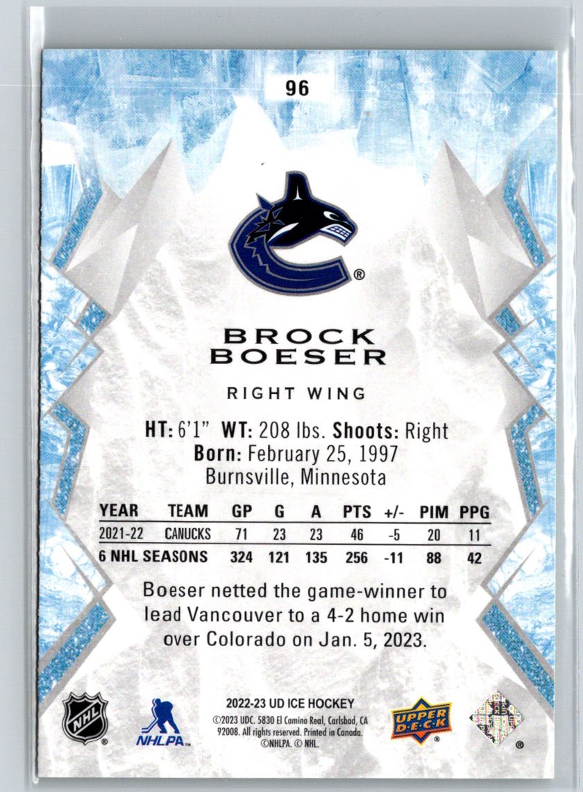 2022-23 Upper Deck Ice #96 Brock Boeser Green K27