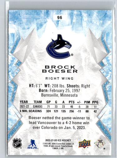 2022-23 Upper Deck Ice #96 Brock Boeser Green K27
