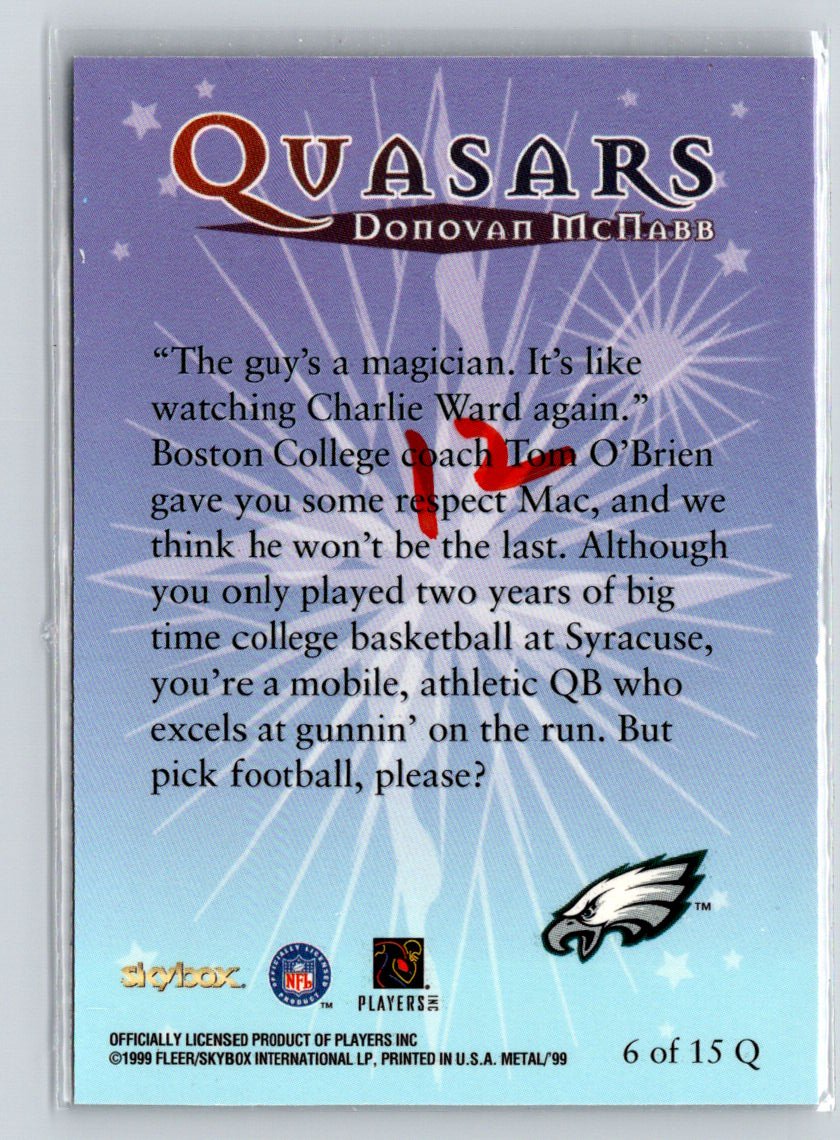 1999 SkyBox Metal Universe #6 Q Donovan McNabb Quasars K29