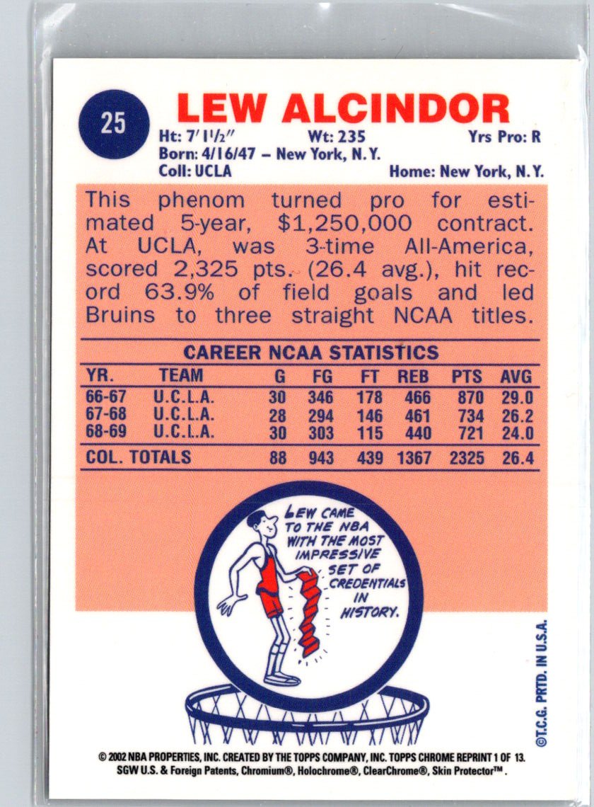 2001-02 Topps Chrome #1 Lew Alcindor Kareem Abdul-Jabbar Reprints K32
