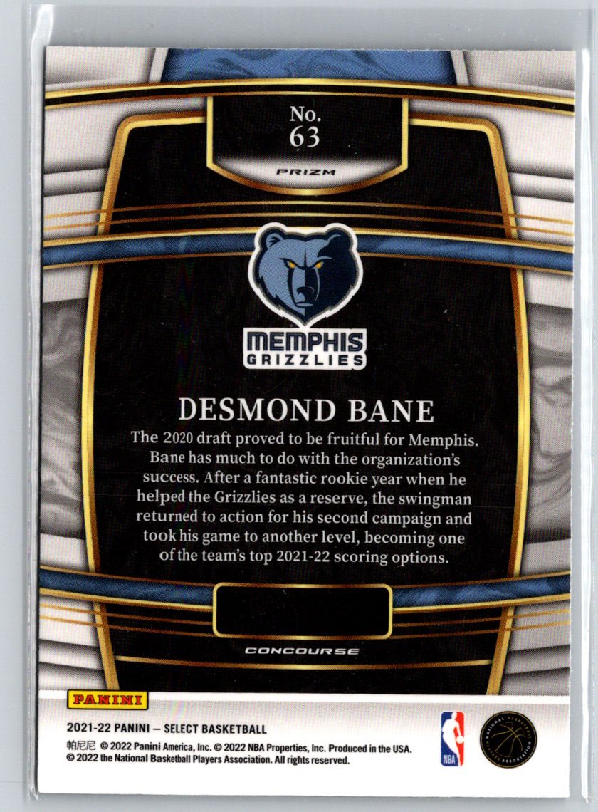 2021-22 Panini Select #63 Desmond Bane Blue Prizms K33