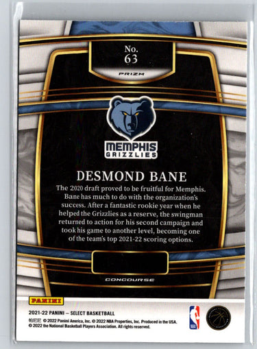 2021-22 Panini Select #63 Desmond Bane Blue Prizms K33