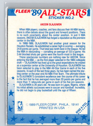 1989-90 Fleer #2 Akeem Olajuwon Stickers K34