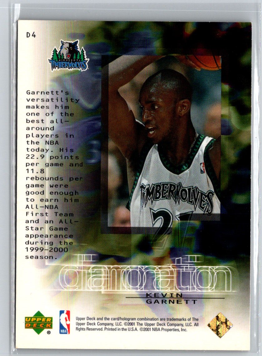 2000-01 Upper Deck Black Diamond #D4 Kevin Garnett Diamonation K36