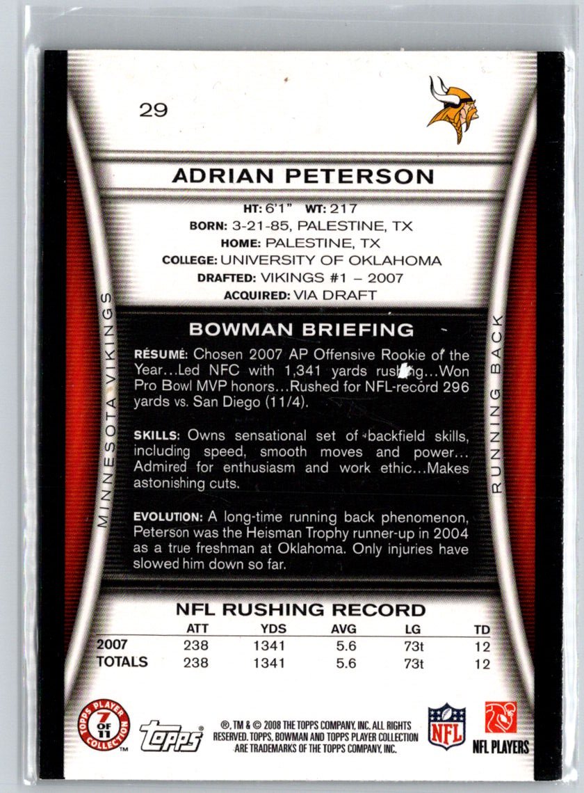 2008 Bowman #29 Adrian Peterson K36