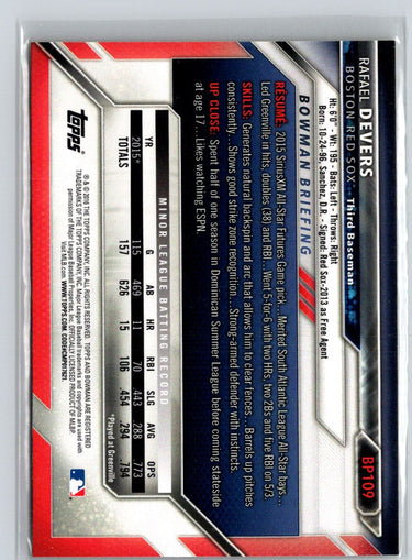 2016 Bowman #BP109 Rafael Devers Prospects Yellow K37