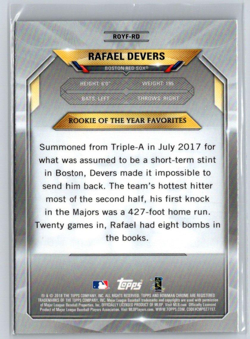 2018 Bowman #ROYF-RD Rafael Devers Chrome Rookie of the Year Favorites K39