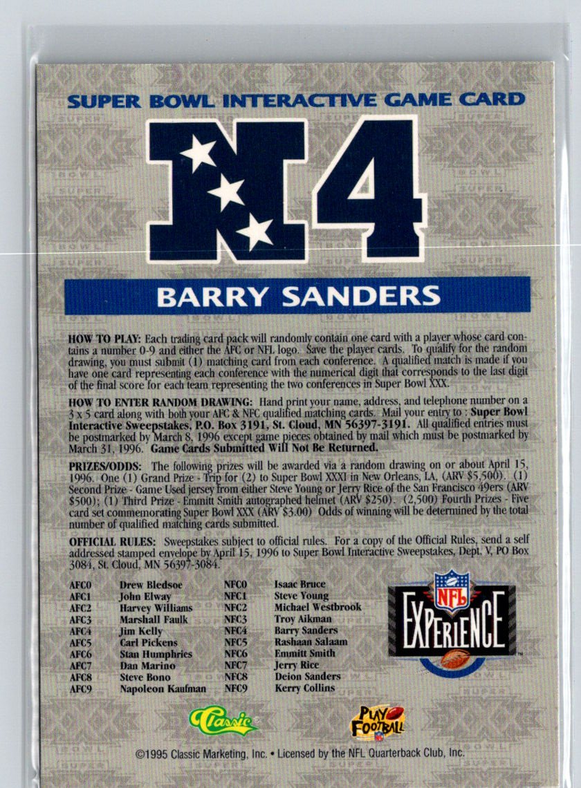 1996 Classic NFL Experience #N4 Barry Sanders Super Bowl Game K39