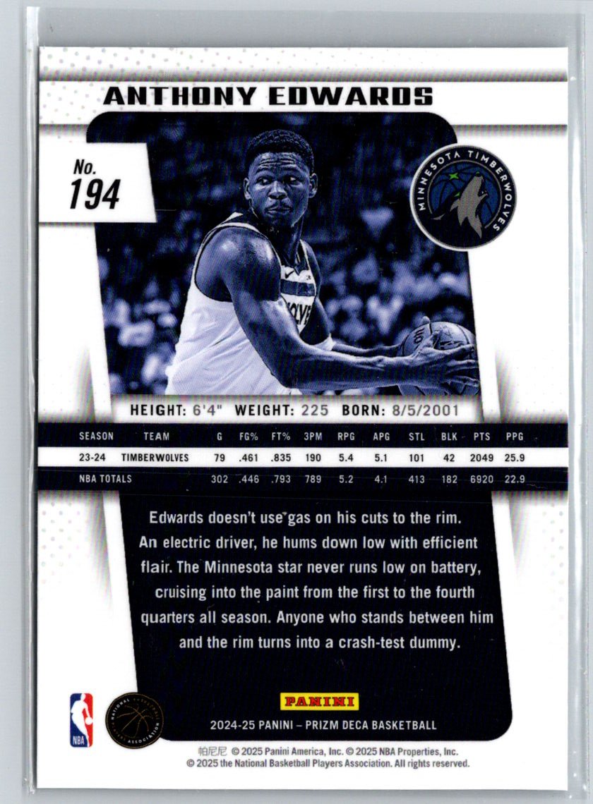 2024-25 Panini Prizm Deca #194 Anthony Edwards K40