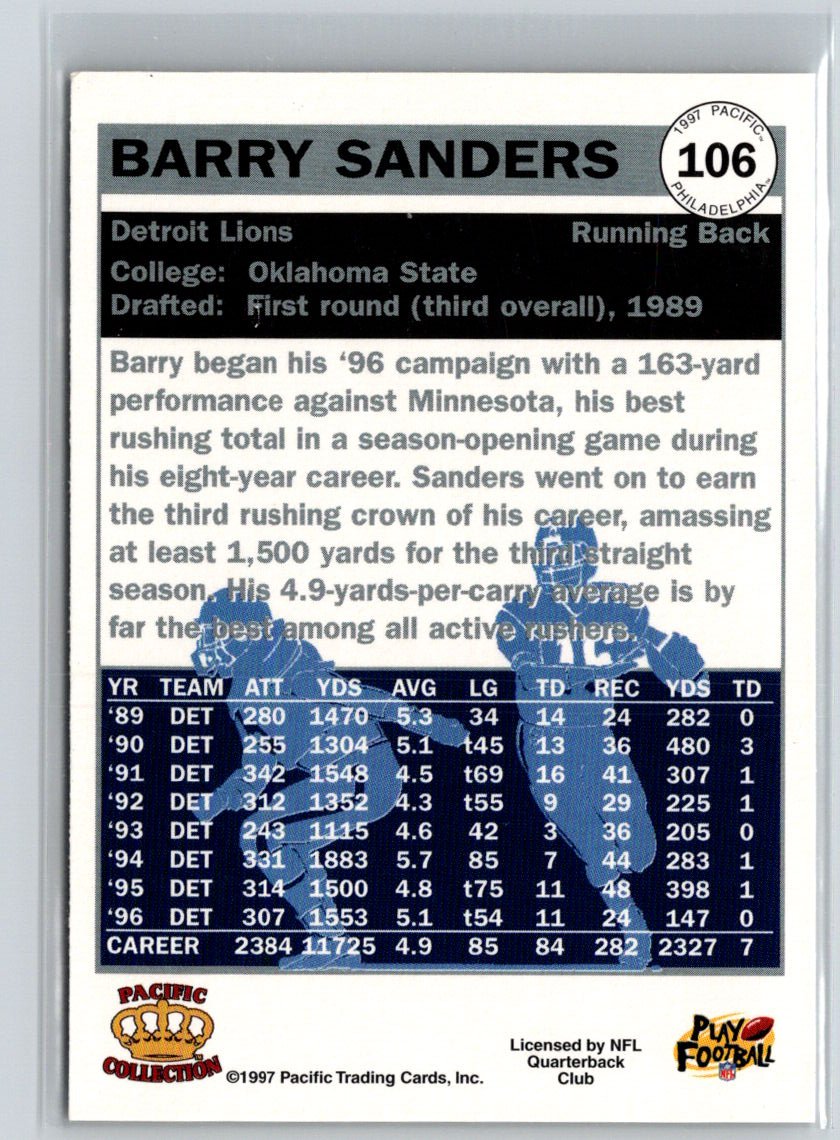 1997 Pacific Philadelphia #106 Barry Sanders K40
