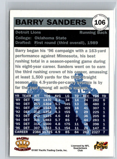 1997 Pacific Philadelphia #106 Barry Sanders K40