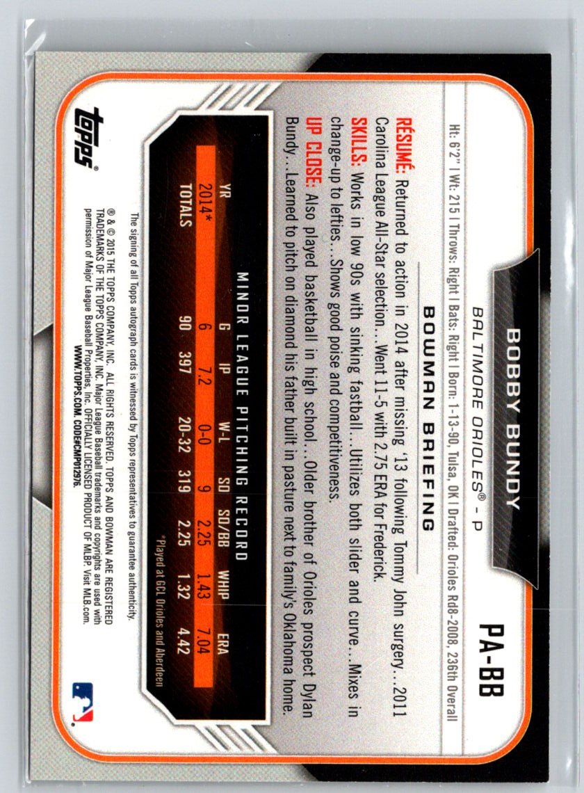 2015 Bowman - Paper Prospect Retail Autographs #PA-BB Bobby Bundy K41