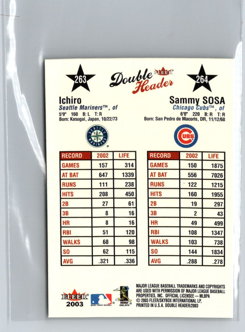 2003 Fleer Double Header #263 / 264 Ichiro / Sammy Sosa K42