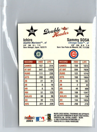 2003 Fleer Double Header #263 / 264 Ichiro / Sammy Sosa K42