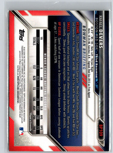 2016 Bowman #BP109 Rafael Devers Prospects Yellow K44