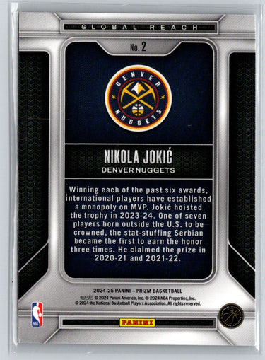 2024-25 Panini Prizm #2 Nikola Jokic Global Reach K45