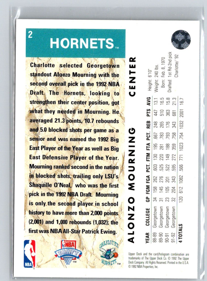 1992-93 Upper Deck #2 Alonzo Mourning K47