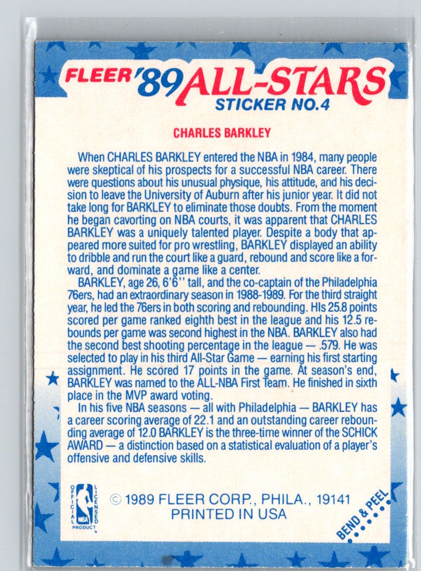 1989-90 Fleer #4 Charles Barkley Stickers K49