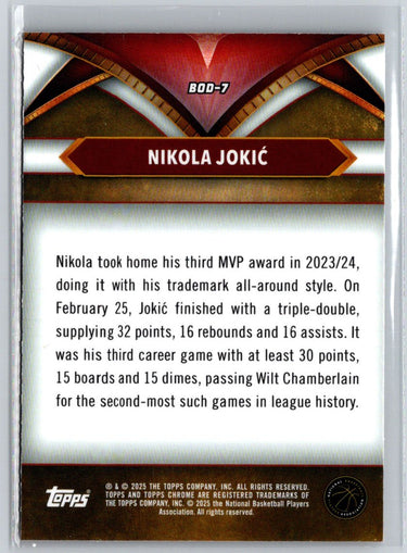 2024-25 Topps Chrome - Ball of Duty Blue Refractor #BOD-7 Nikola Jokić K50