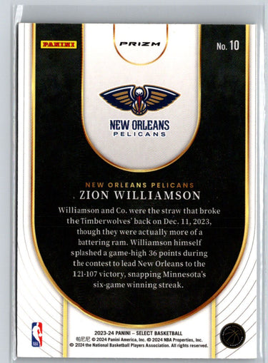 2023-24 Panini Select #10 Zion Williamson Neon Icon Tectonic Prizms K50