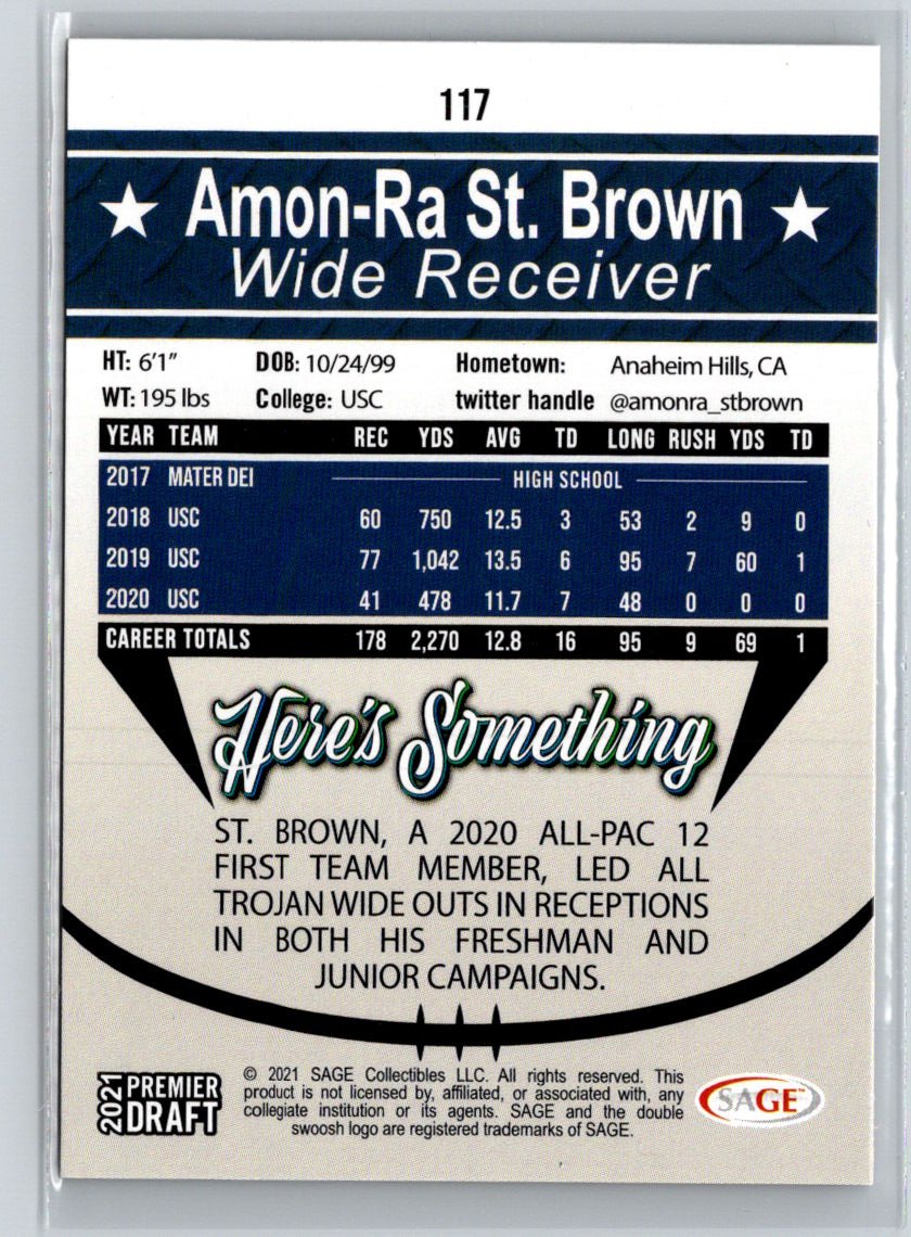 2021 SAGE Premier Draft #117 Amon-Ra St. Brown Red K52