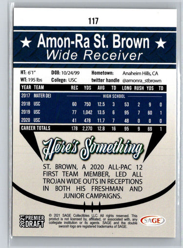2021 SAGE Premier Draft #117 Amon-Ra St. Brown Red K52