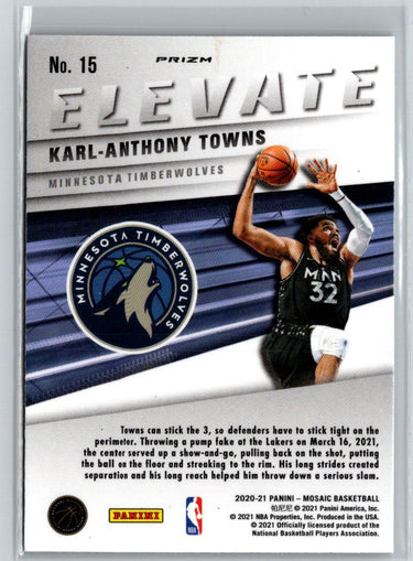 2020-21 Panini Mosaic #15 Karl-Anthony Towns Elevate Mosaic Green K55