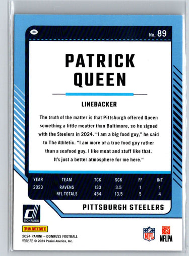 2024 Donruss #89 Patrick Queen Press Proof Purple K56
