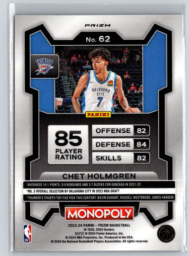 2023-24 Panini Prizm Monopoly #62 Chet Holmgren Purple K58