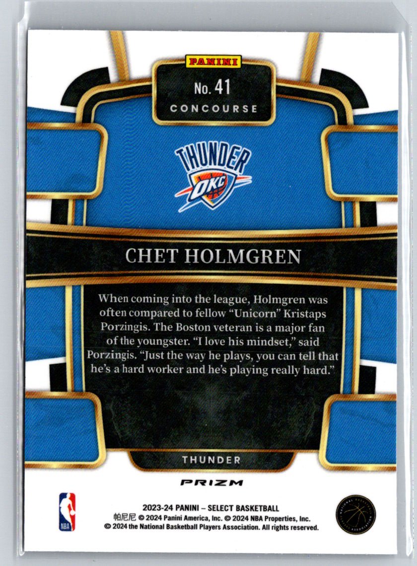 2023-24 Panini Select #41 Chet Holmgren Silver Prizms K60
