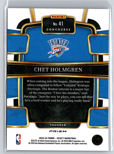 2023-24 Panini Select #41 Chet Holmgren Silver Prizms K60