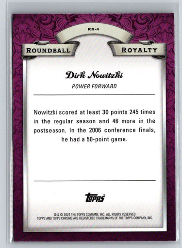 2023-24 Topps Chrome #RR-4 Dirk Nowitzki Roundball Royalty Refractor Blue K60
